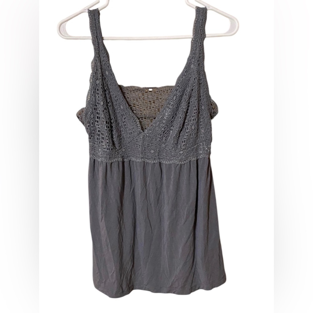 Tahari Babydoll Cami Top Women’s Medium Blue Gray Lace Feminine Y2K Whimsigoth